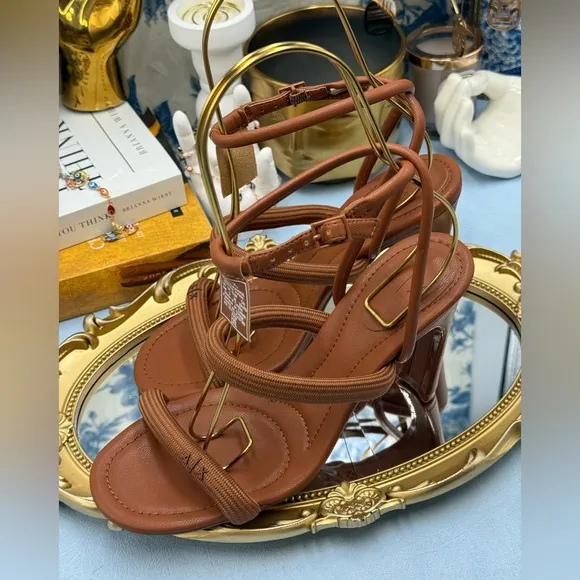 🆕 ARMANI EXCHANGE 🧿 NWOB Heeled Sandals with Straps, Brown - Sz US 5 EU 36