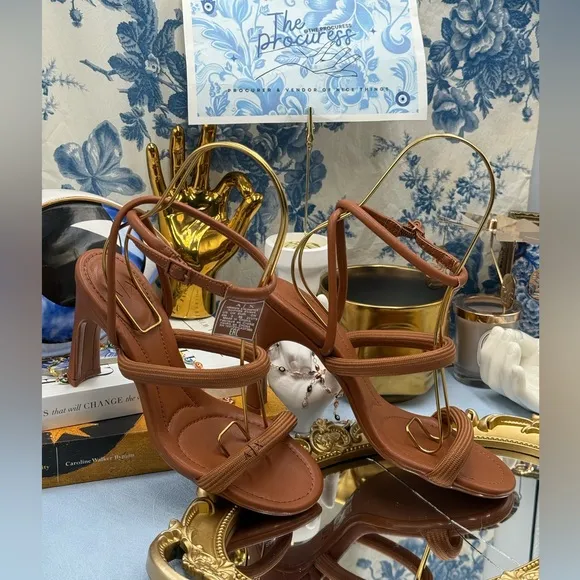 🆕 ARMANI EXCHANGE 🧿 NWOB Heeled Sandals with Straps, Brown - Sz US 5 EU 36