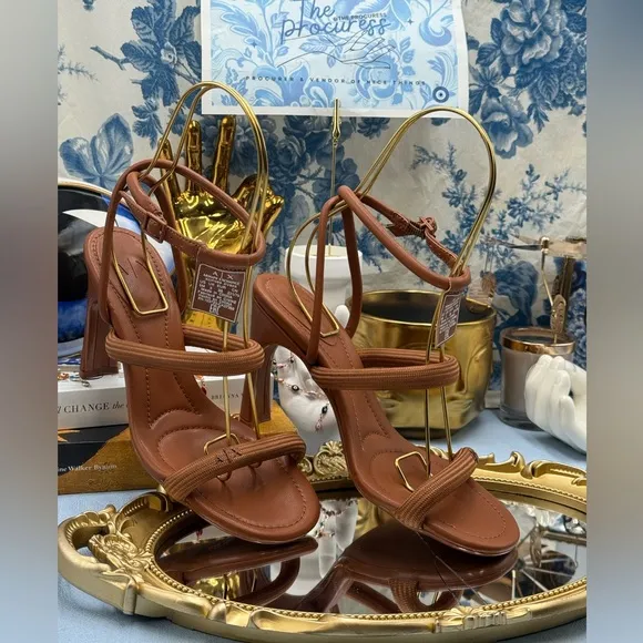 🆕 ARMANI EXCHANGE 🧿 NWOB Heeled Sandals with Straps, Brown - Sz US 5 EU 36
