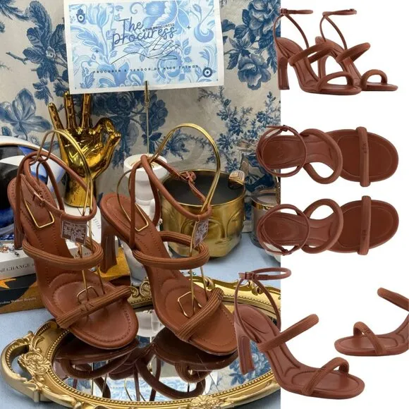 🆕 ARMANI EXCHANGE 🧿 NWOB Heeled Sandals with Straps, Brown - Sz US 5 EU 36