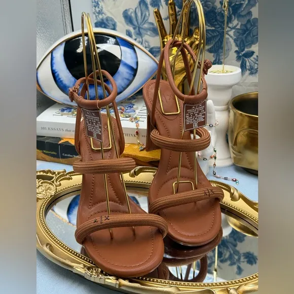 🆕 ARMANI EXCHANGE 🧿 NWOB Heeled Sandals with Straps, Brown - Sz US 5 EU 36