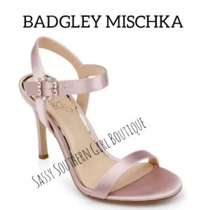 🆕⭐ BADGLEY MISCHKA pink satin rhinestone heel sandals