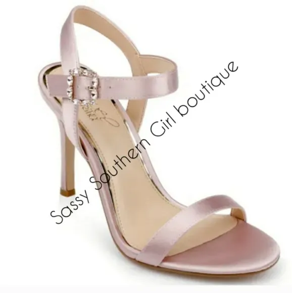 🆕⭐ BADGLEY MISCHKA pink satin rhinestone heel sandals