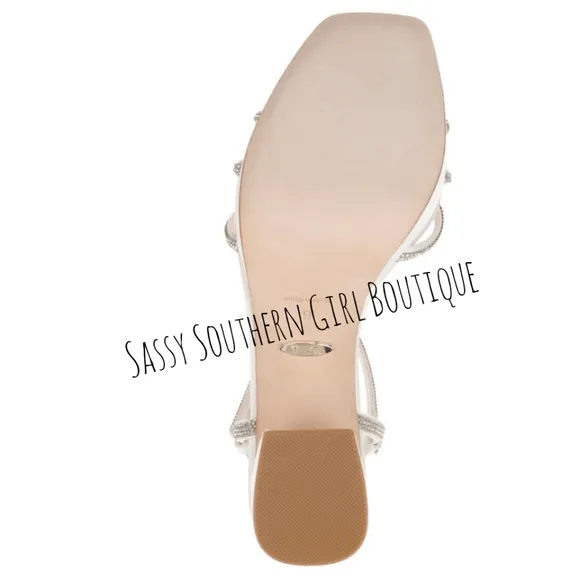 🆕⭐ BADGLEY MISCHKA white satin rhinestone heel sandals
