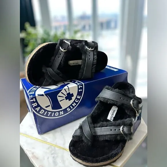 🔥🔥 Birkenstock Mayari Shearling Leather Sandals Size 38