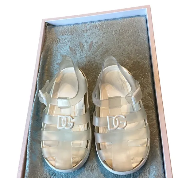 🚨 Dolce &amp; Gabbana Kids DG Logo White Jelly Sandals Sz 24 Italy