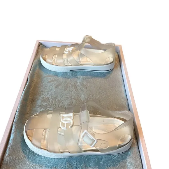🚨 Dolce &amp; Gabbana Kids DG Logo White Jelly Sandals Sz 24 Italy
