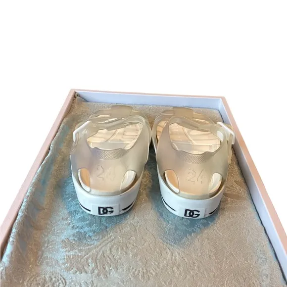 🚨 Dolce &amp; Gabbana Kids DG Logo White Jelly Sandals Sz 24 Italy