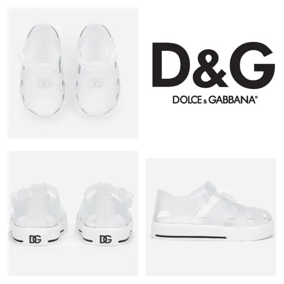 🚨 Dolce &amp; Gabbana Kids DG Logo White Jelly Sandals Sz 24 Italy