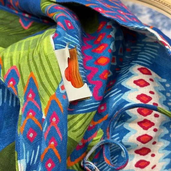 🆕 FARM Rio 🧿 NWOT Blue Macaw Linen Mini Dress, Sz XS *MISSING BELT*