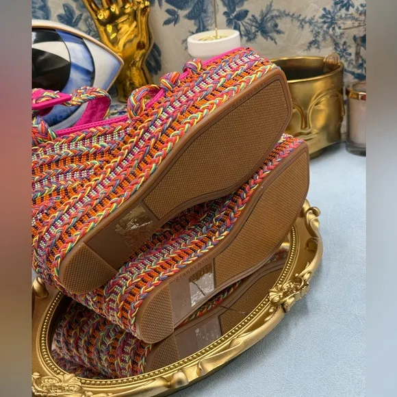 🆕 GIANNI BINI 🧿 NWOB Santi Woven Beaded Wedge Sandals - Rainbow Multi, Sz US 8