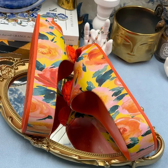 🆕 KURT GEIGER LONDON 🧿 NWOB Eagle Chunky Rubber Slide, Orange Floral, Sz US 7