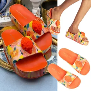 🆕 KURT GEIGER LONDON 🧿 NWOB Eagle Chunky Rubber Slide, Orange Floral, Sz US 7