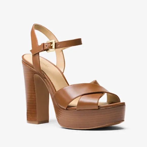 🆕 Michael Kors Platform Sandal Women's 8.5 Sia Leather Brown Boho Sexy Trendy