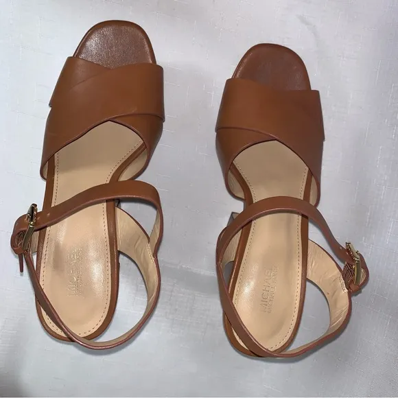 🆕 Michael Kors Platform Sandal Women's 8.5 Sia Leather Brown Boho Sexy Trendy