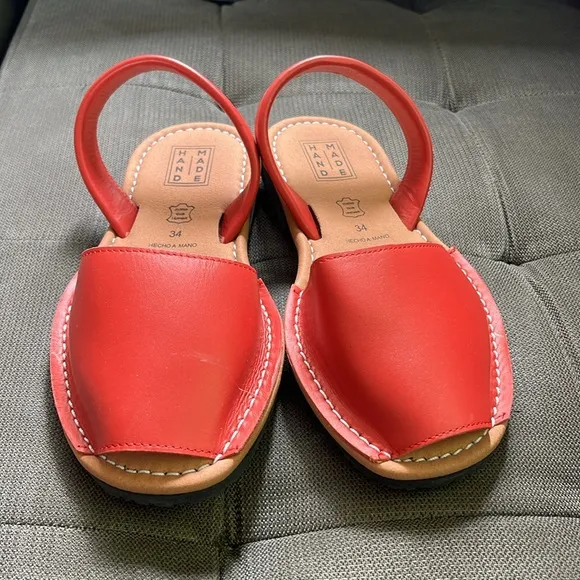 🇪🇸 New Handmade leather sandals from Spain red open toe slingback