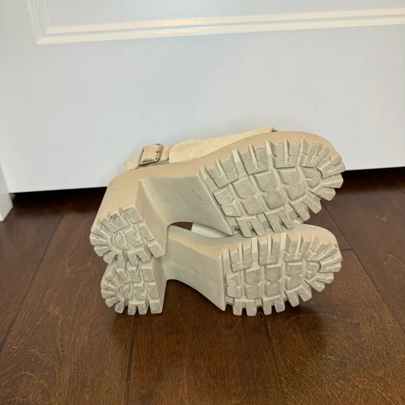 🛍️ Steve Madden Beige Sandy Sunnyside Slingback Lug Sole Sandals Heels Size 7