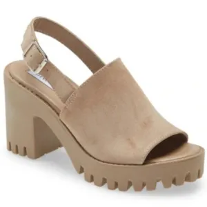 🛍️ Steve Madden Beige Sandy Sunnyside Slingback Lug Sole Sandals Heels Size 7
