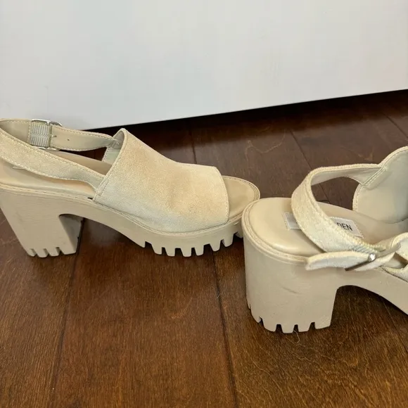 🛍️ Steve Madden Beige Sandy Sunnyside Slingback Lug Sole Sandals Heels Size 7