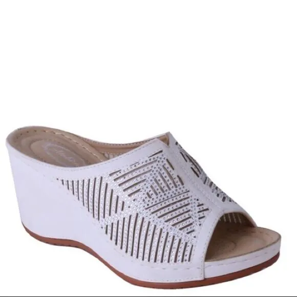 1 Left!  Italina Tan Comfort Embellished Platform Wedge Sandal