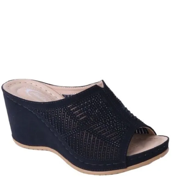 1 Left!  Italina Tan Comfort Embellished Platform Wedge Sandal