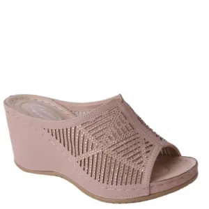 1 Left!  Italina Tan Comfort Embellished Platform Wedge Sandal