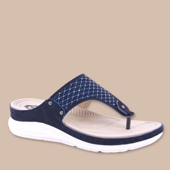 1 Left! Italina Tan Comfort White Textured Rhinestone Thong Slip-On Wedge Sandal