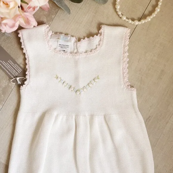 100% Cotton Romper Floral Embroidery Handmade Boutique 12 Months NWT