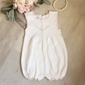 100% Cotton Romper Floral Embroidery Handmade Boutique 12 Months NWT