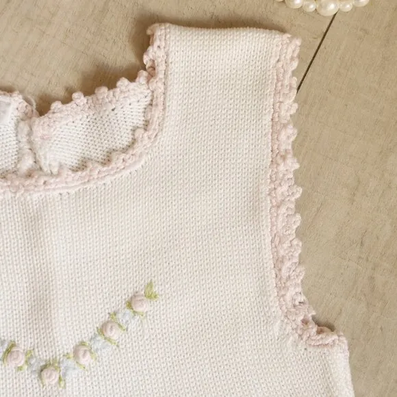 100% Cotton Romper Floral Embroidery Handmade Boutique 12 Months NWT
