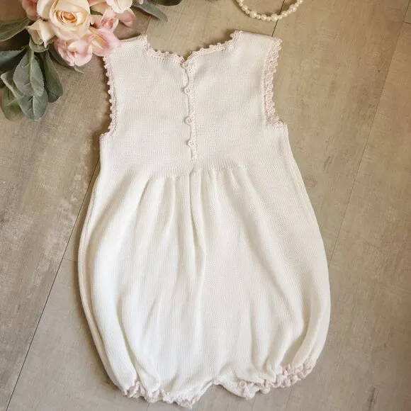 100% Cotton Romper Floral Embroidery Handmade Boutique 12 Months NWT