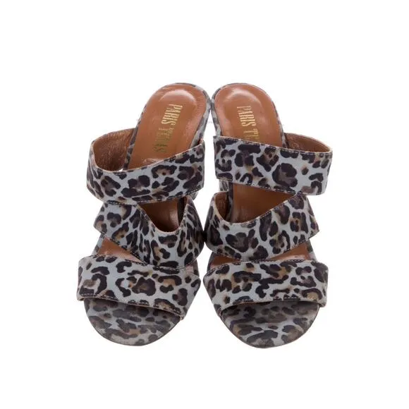 $525 Paris Texas Women's Azure Leopard Wedge Mule Slide Sandal Shoes 9.5-10/EU40