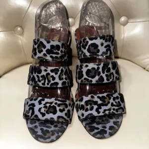 $525 Paris Texas Women's Azure Leopard Wedge Mule Slide Sandal Shoes 9.5-10/EU40