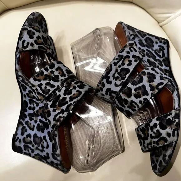 $525 Paris Texas Women's Azure Leopard Wedge Mule Slide Sandal Shoes 9.5-10/EU40