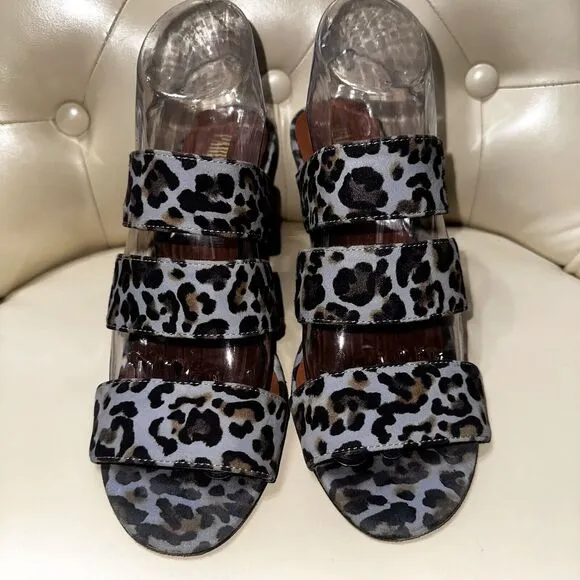 $525 Paris Texas Women's Azure Leopard Wedge Mule Slide Sandal Shoes 9.5-10/EU40