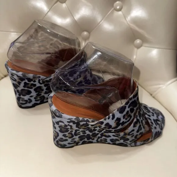 $525 Paris Texas Women's Azure Leopard Wedge Mule Slide Sandal Shoes 9.5-10/EU40