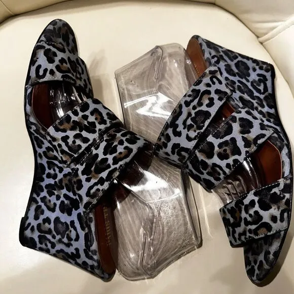 $525 Paris Texas Women's Azure Leopard Wedge Mule Slide Sandal Shoes 9.5-10/EU40