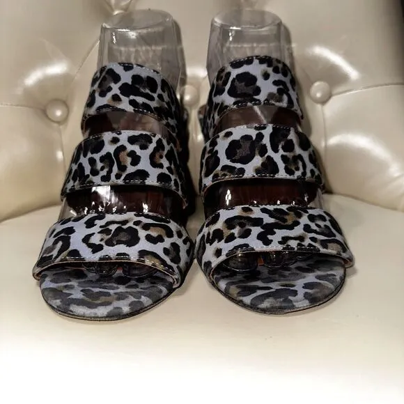 $525 Paris Texas Women's Azure Leopard Wedge Mule Slide Sandal Shoes 9.5-10/EU40