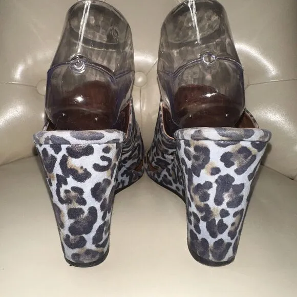 $525 Paris Texas Women's Azure Leopard Wedge Mule Slide Sandal Shoes 9.5-10/EU40