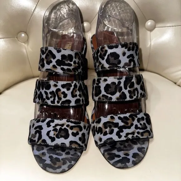 $525 Paris Texas Women's Azure Leopard Wedge Mule Slide Sandal Shoes 9.5-10/EU40
