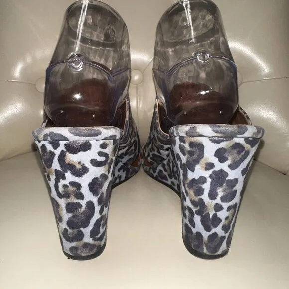 $525 Paris Texas Women's Azure Leopard Wedge Mule Slide Sandal Shoes 9.5-10/EU40