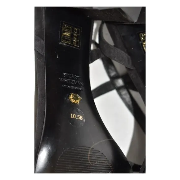$550 STUART WEITZMAN Nearlybare SUEDE BLACK Pearly Strap Sandals 10.5 (TE12)