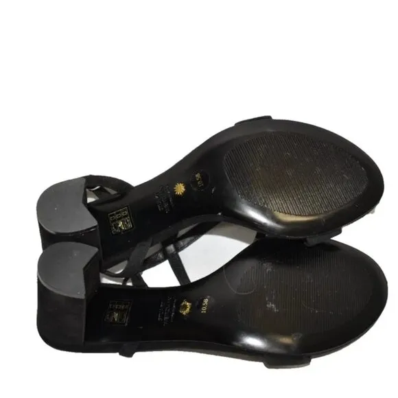 $550 STUART WEITZMAN Nearlybare SUEDE BLACK Pearly Strap Sandals 10.5 (TE12)