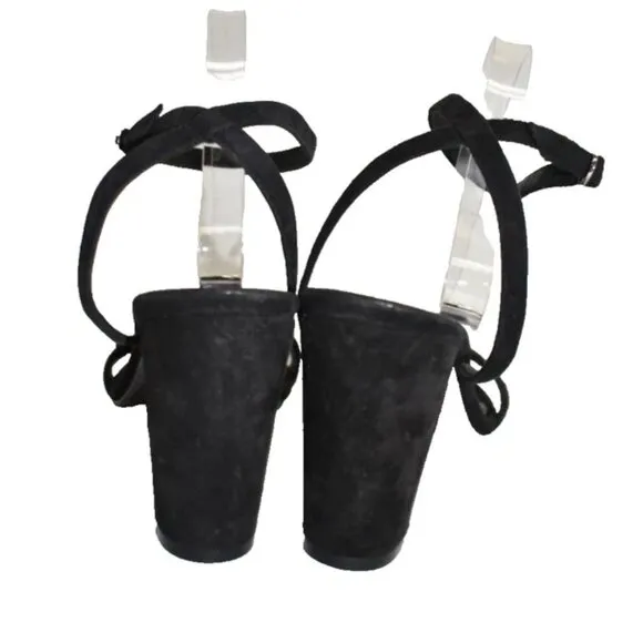 $550 STUART WEITZMAN Nearlybare SUEDE BLACK Pearly Strap Sandals 10.5 (TE12)