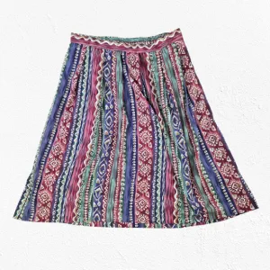 80s Vintage Purple Multicolor Geometric A-Line Bohemian Midi Skirt Size 20W