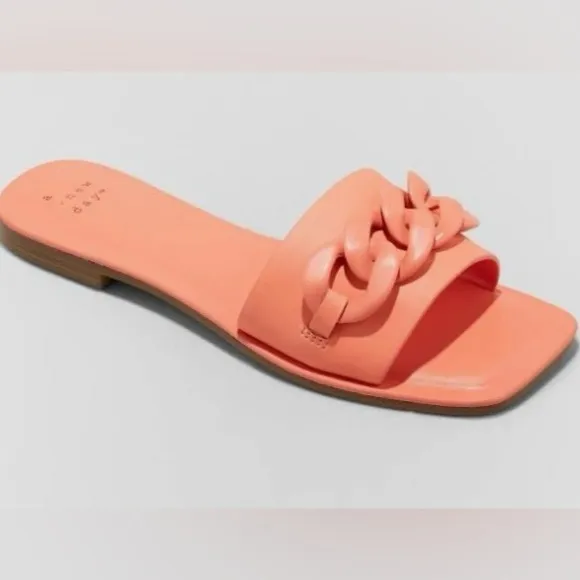 A New Day Women's Viv Chain Link Slide Sandals (Size 8 1/2) CORAL PINK - NEW!!!