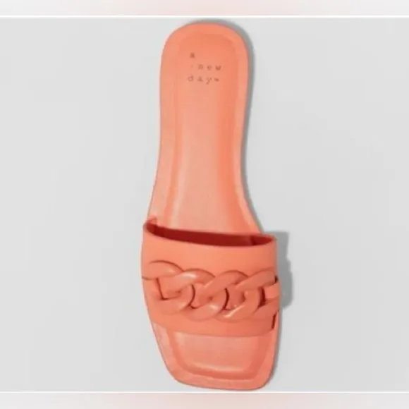 A New Day Women's Viv Chain Link Slide Sandals (Size 8 1/2) CORAL PINK - NEW!!!