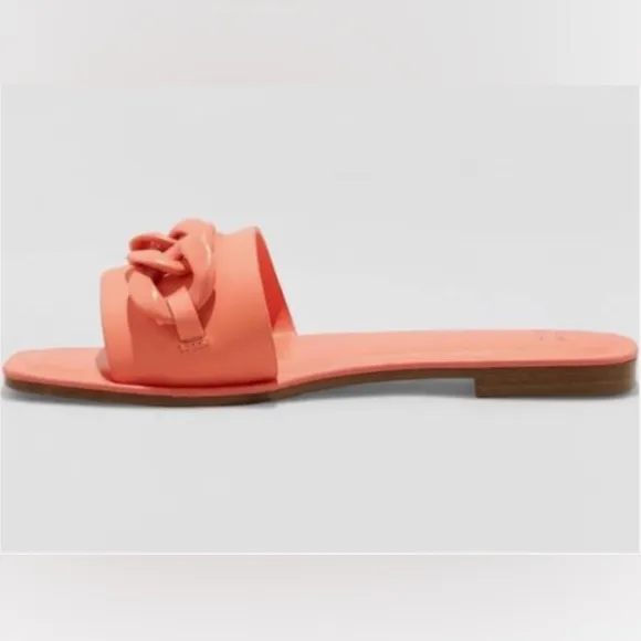 A New Day Women's Viv Chain Link Slide Sandals (Size 8 1/2) CORAL PINK - NEW!!!