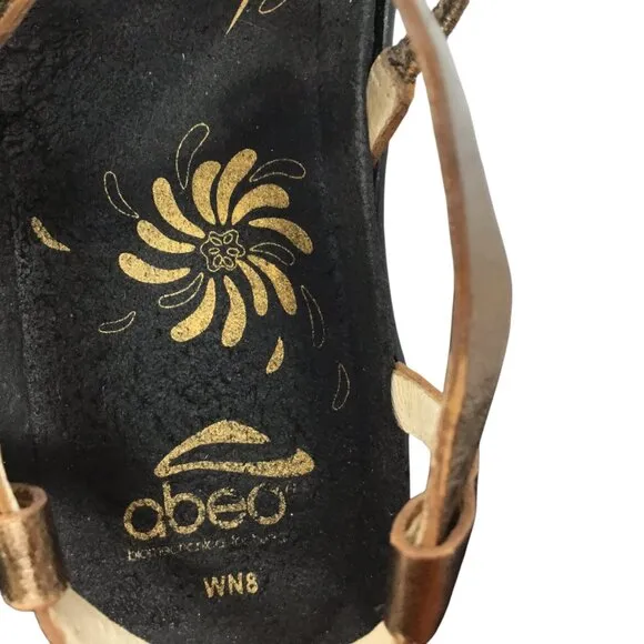 Abeo Sandals Bronze Gold Ring Strappy Gladiator Size 8 N Narrow Comfort Sandal