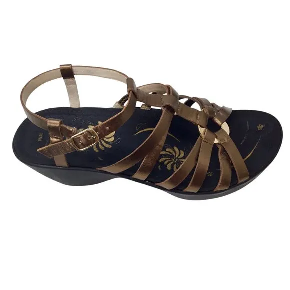 Abeo Sandals Bronze Gold Ring Strappy Gladiator Size 8 N Narrow Comfort Sandal